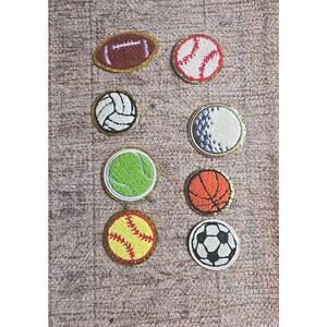 #9665 8pk Chenille Sports Ball Embroidered Patch 8-Pack Iron On NEW